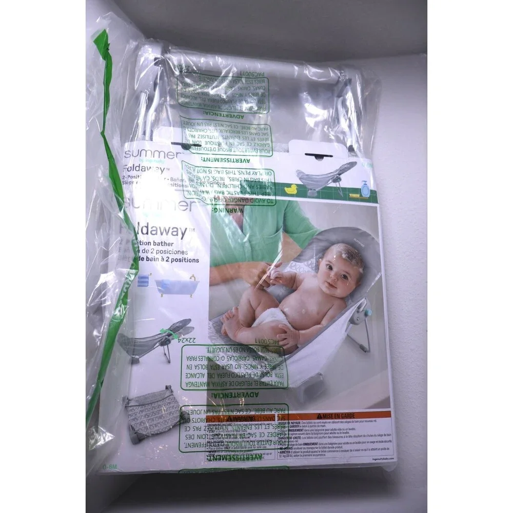 Ingenuity Foldaway 2-Position Baby Bath Seat Bather Gray 0-6 Months 20 lb